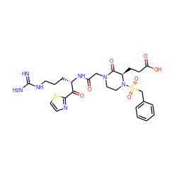 N=C(N)NCCC[C@H](NC(=O)CN1CCN(S(=O)(=O)Cc2ccccc2)[C@H](CCC(=O)O)C1=O)C(=O)c1nccs1 ZINC000027845744