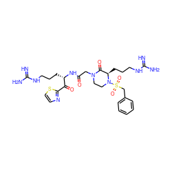 N=C(N)NCCC[C@H](NC(=O)CN1CCN(S(=O)(=O)Cc2ccccc2)[C@H](CCCNC(=N)N)C1=O)C(=O)c1nccs1 ZINC000027850501