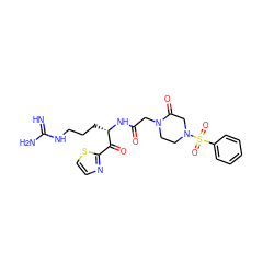 N=C(N)NCCC[C@H](NC(=O)CN1CCN(S(=O)(=O)c2ccccc2)CC1=O)C(=O)c1nccs1 ZINC000013487889