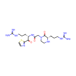 N=C(N)NCCC[C@H](NC(=O)CN1CCN[C@@H](CCCNC(=N)N)C1=O)C(=O)c1nccs1 ZINC000013487892