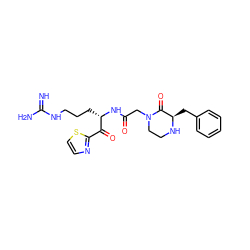 N=C(N)NCCC[C@H](NC(=O)CN1CCN[C@H](Cc2ccccc2)C1=O)C(=O)c1nccs1 ZINC000013487897