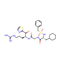 N=C(N)NCCC[C@H](NC(=O)CNC(=O)[C@@H](CC1CCCCC1)NS(=O)(=O)Cc1ccccc1)C(=O)c1nccs1 ZINC000029125444