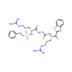 N=C(N)NCCC[C@H](NC(=O)CNC(=O)[C@@H](CCCNC(=N)N)NS(=O)(=O)CCc1ccccc1)C(=O)c1nc2ccccc2o1 ZINC000029126390