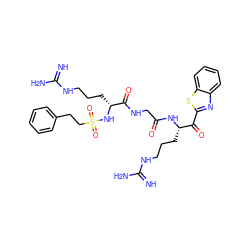 N=C(N)NCCC[C@H](NC(=O)CNC(=O)[C@@H](CCCNC(=N)N)NS(=O)(=O)CCc1ccccc1)C(=O)c1nc2ccccc2s1 ZINC000029126392