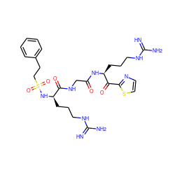 N=C(N)NCCC[C@H](NC(=O)CNC(=O)[C@@H](CCCNC(=N)N)NS(=O)(=O)CCc1ccccc1)C(=O)c1nccs1 ZINC000029126430