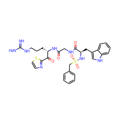 N=C(N)NCCC[C@H](NC(=O)CNC(=O)[C@@H](Cc1c[nH]c2ccccc12)NS(=O)(=O)Cc1ccccc1)C(=O)c1nccs1 ZINC000029125478