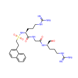 N=C(N)NCCC[C@H](NS(=O)(=O)CCc1cccc2ccccc12)C(=O)NCC(=O)N[C@@H](C=O)CCCNC(=N)N ZINC000029343017