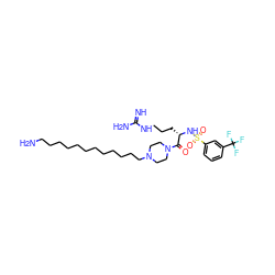 N=C(N)NCCC[C@H](NS(=O)(=O)c1cccc(C(F)(F)F)c1)C(=O)N1CCN(CCCCCCCCCCCCN)CC1 ZINC000028643793