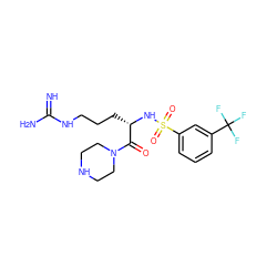 N=C(N)NCCC[C@H](NS(=O)(=O)c1cccc(C(F)(F)F)c1)C(=O)N1CCNCC1 ZINC000028644554