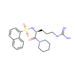 N=C(N)NCCC[C@H](NS(=O)(=O)c1cccc2ccccc12)C(=O)N1CCCCC1 ZINC000028644091