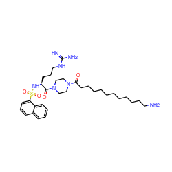 N=C(N)NCCC[C@H](NS(=O)(=O)c1cccc2ccccc12)C(=O)N1CCN(C(=O)CCCCCCCCCCCN)CC1 ZINC000028643626