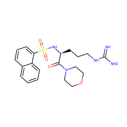 N=C(N)NCCC[C@H](NS(=O)(=O)c1cccc2ccccc12)C(=O)N1CCOCC1 ZINC000027977681