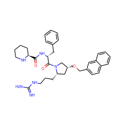 N=C(N)NCCC[C@H]1C[C@@H](OCc2ccc3ccccc3c2)CN1C(=O)[C@@H](Cc1ccccc1)NC(=O)[C@@H]1CCCCN1 ZINC000036285381