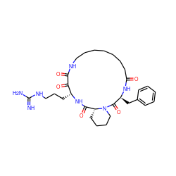 N=C(N)NCCC[C@H]1NC(=O)[C@H]2CCCCN2C(=O)[C@H](Cc2ccccc2)NC(=O)CCCCCCCNC(=O)C1=O ZINC000026737972