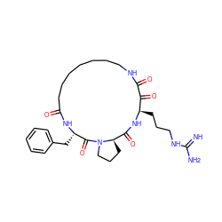 N=C(N)NCCC[C@H]1NC(=O)[C@H]2CCCN2C(=O)[C@H](Cc2ccccc2)NC(=O)CCCCCCCNC(=O)C1=O ZINC000026748214