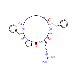 N=C(N)NCCC[C@H]1NC(=O)[C@H]2CCCN2C(=O)[C@H](Cc2ccccc2)NC(=O)CCCCCNC(=O)[C@H](CCc2ccccc2)NC(=O)C1=O ZINC000026739679