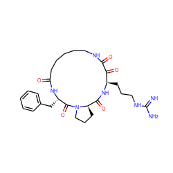 N=C(N)NCCC[C@H]1NC(=O)[C@H]2CCCN2C(=O)[C@H](Cc2ccccc2)NC(=O)CCCCCNC(=O)C1=O ZINC000026737014