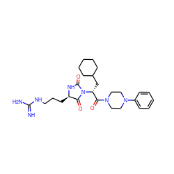 N=C(N)NCCC[C@H]1NC(=O)N([C@H](CC2CCCCC2)C(=O)N2CCN(c3ccccc3)CC2)C1=O ZINC000026275602