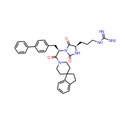 N=C(N)NCCC[C@H]1NC(=O)N([C@H](Cc2ccc(-c3ccccc3)cc2)C(=O)N2CCC3(CCc4ccccc43)CC2)C1=O ZINC000026264183