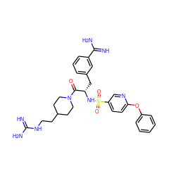 N=C(N)NCCC1CCN(C(=O)[C@H](Cc2cccc(C(=N)N)c2)NS(=O)(=O)c2ccc(Oc3ccccc3)nc2)CC1 ZINC000034689222