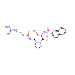 N=C(N)NCCCC(=O)NC[C@@H]1CCCN1C(=O)[C@H](CO)NS(=O)(=O)c1ccc2ccccc2c1 ZINC000003831642