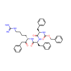 N=C(N)NCCCC[C@H](NC(=O)[C@H](Cc1ccccc1)NC(=O)[C@@H](Cc1ccccc1)NC(=O)OCc1ccccc1)C(=O)Cc1ccccc1 ZINC000072172036