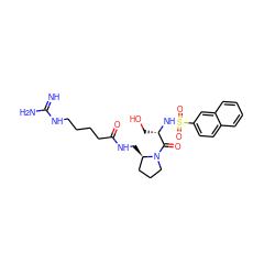 N=C(N)NCCCCC(=O)NC[C@@H]1CCCN1C(=O)[C@H](CO)NS(=O)(=O)c1ccc2ccccc2c1 ZINC000013436164