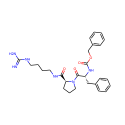 N=C(N)NCCCCNC(=O)[C@@H]1CCCN1C(=O)[C@@H](Cc1ccccc1)NC(=O)OCc1ccccc1 ZINC000013436215