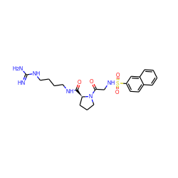 N=C(N)NCCCCNC(=O)[C@@H]1CCCN1C(=O)CNS(=O)(=O)c1ccc2ccccc2c1 ZINC000013436189