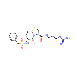 N=C(N)NCCCNC(=O)[C@@H]1CS[C@H]2CC[C@@H](NS(=O)(=O)Cc3ccccc3)C(=O)N21 ZINC000003832085