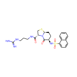 N=C(N)NCCCNC(=O)[C@@H]1CS[C@H]2CC[C@@H](NS(=O)(=O)c3cccc4ccccc34)C(=O)N21 ZINC000013781160