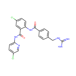 N=C(N)NCc1ccc(C(=O)Nc2ccc(Cl)cc2C(=O)Nc2ccc(Cl)cn2)cc1 ZINC000028104425