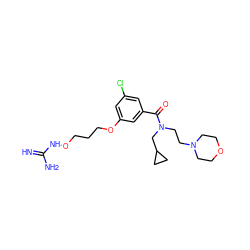 N=C(N)NOCCCOc1cc(Cl)cc(C(=O)N(CCN2CCOCC2)CC2CC2)c1 ZINC000027198755