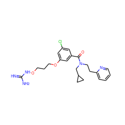 N=C(N)NOCCCOc1cc(Cl)cc(C(=O)N(CCc2ccccn2)CC2CC2)c1 ZINC000027198749