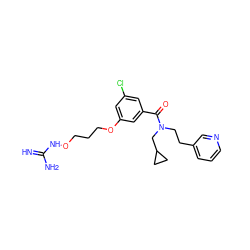 N=C(N)NOCCCOc1cc(Cl)cc(C(=O)N(CCc2cccnc2)CC2CC2)c1 ZINC000027205505