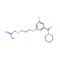 N=C(N)NOCCCOc1cc(Cl)cc(C(=O)N2CCCCC2)c1 ZINC000027203305