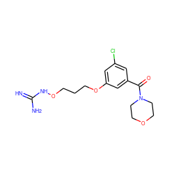 N=C(N)NOCCCOc1cc(Cl)cc(C(=O)N2CCOCC2)c1 ZINC000027206703