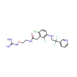 N=C(N)NOCCNC(=O)Cc1c(Cl)ccc(NCC(F)(F)c2cccnc2)c1F ZINC000028956060