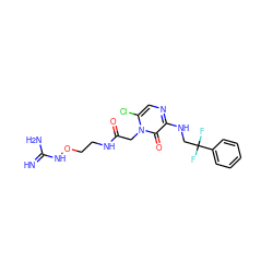 N=C(N)NOCCNC(=O)Cn1c(Cl)cnc(NCC(F)(F)c2ccccc2)c1=O ZINC000049112301