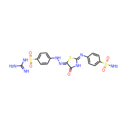 N=C(N)NS(=O)(=O)c1ccc(N/N=C2\SC(=Nc3ccc(S(N)(=O)=O)cc3)NC2=O)cc1 ZINC000653836200