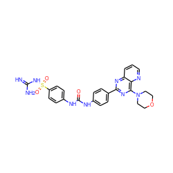 N=C(N)NS(=O)(=O)c1ccc(NC(=O)Nc2ccc(-c3nc(N4CCOCC4)c4ncccc4n3)cc2)cc1 ZINC001772644798