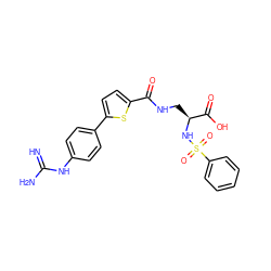 N=C(N)Nc1ccc(-c2ccc(C(=O)NC[C@H](NS(=O)(=O)c3ccccc3)C(=O)O)s2)cc1 ZINC000013487463