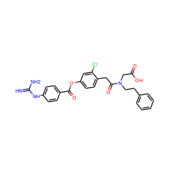 N=C(N)Nc1ccc(C(=O)Oc2ccc(CC(=O)N(CCc3ccccc3)CC(=O)O)c(Cl)c2)cc1 ZINC000147661195