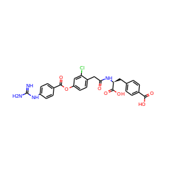 N=C(N)Nc1ccc(C(=O)Oc2ccc(CC(=O)N[C@@H](Cc3ccc(C(=O)O)cc3)C(=O)O)c(Cl)c2)cc1 ZINC000145072116