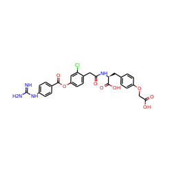 N=C(N)Nc1ccc(C(=O)Oc2ccc(CC(=O)N[C@@H](Cc3ccc(OCC(=O)O)cc3)C(=O)O)c(Cl)c2)cc1 ZINC000145052418