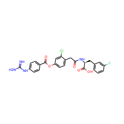 N=C(N)Nc1ccc(C(=O)Oc2ccc(CC(=O)N[C@@H](Cc3cccc(F)c3)C(=O)O)c(Cl)c2)cc1 ZINC001772612490