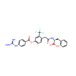 N=C(N)Nc1ccc(C(=O)Oc2ccc(CC(=O)N[C@@H](Cc3ccccc3)C(=O)O)c(C(F)(F)F)c2)cc1 ZINC001772636407