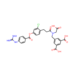 N=C(N)Nc1ccc(C(=O)Oc2ccc(CCC(=O)N(CC(=O)O)Cc3cc(C(=O)O)cc(C(=O)O)c3)c(Cl)c2)cc1 ZINC000147671462