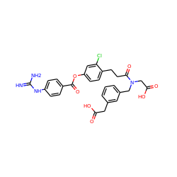 N=C(N)Nc1ccc(C(=O)Oc2ccc(CCC(=O)N(CC(=O)O)Cc3cccc(CC(=O)O)c3)c(Cl)c2)cc1 ZINC000145045306