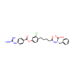 N=C(N)Nc1ccc(C(=O)Oc2ccc(CCCCC(=O)N[C@@H](Cc3ccccc3)C(=O)O)c(Cl)c2)cc1 ZINC000147670808